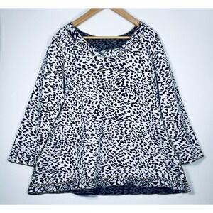 Noblu Swing Top Women Small White Black Animal Print Cotton Made in USA Oversize